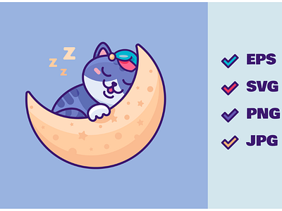 Sleeping Cat amazing animal cat cute domestic funny moon night resting sleeping time vector