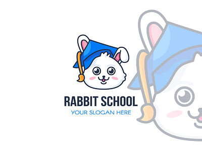 Rabbit in Shool Logo bunny cap ear graduate hare kid learn mascot rabbit smart student thinking