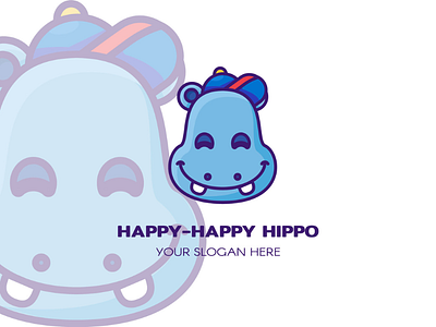 Cute Happy Hippo Logo animal baby character children cute face head hippo hippopotamus kid kindergarten mascot