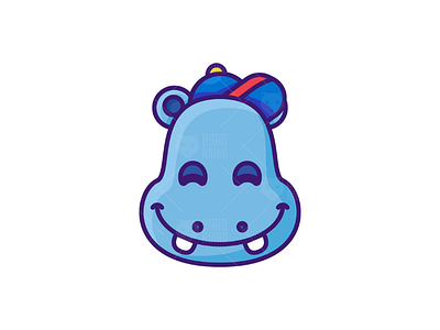 Cute Hippo Character Illustration animal baby children cute face happy head hippo hippopotamus kid kindergarten mascot