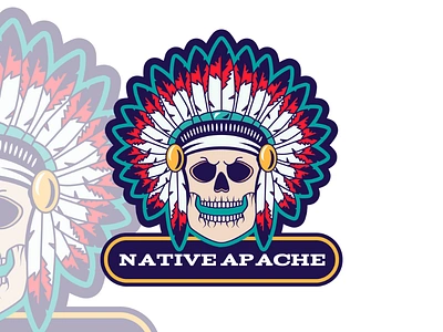 Native American Skull Logo bone brand chief company ethnic feather headdress logo name skeleton skull traditional