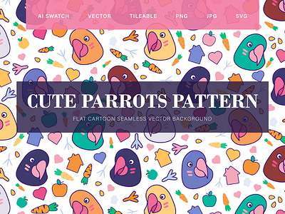 Cute Pet Parrots Seamless Pattern ara beak bird cheerful cockatoo faces macaw parrot pattern pet smile tropical