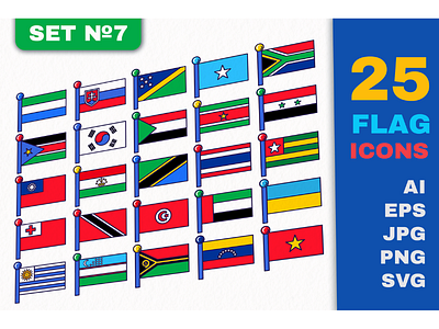 Flag Icons Set 7 africa banner collection country flag flagpole national pole set slovakia south staff