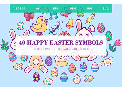Easter Symbols Set april cartoon celebration collection decoration festive holiday icon set sign springtime symbol