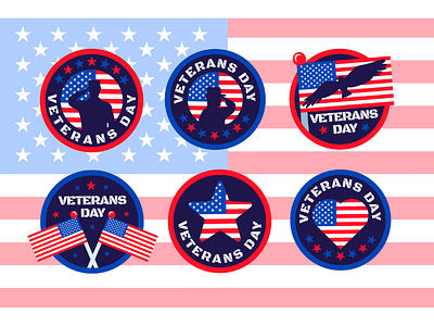 Veterans Day Badges Set 4th american flag freedom gesture honor independence liberty republican salute soldier veteran