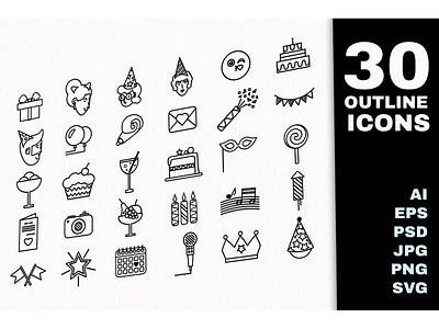 Vector Outline Party Event Icons Set