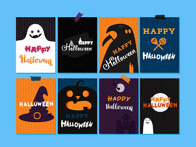 Happy Halloween Posters banner candle card ghost halloween happy hat illustration pumpkin skull treat trick