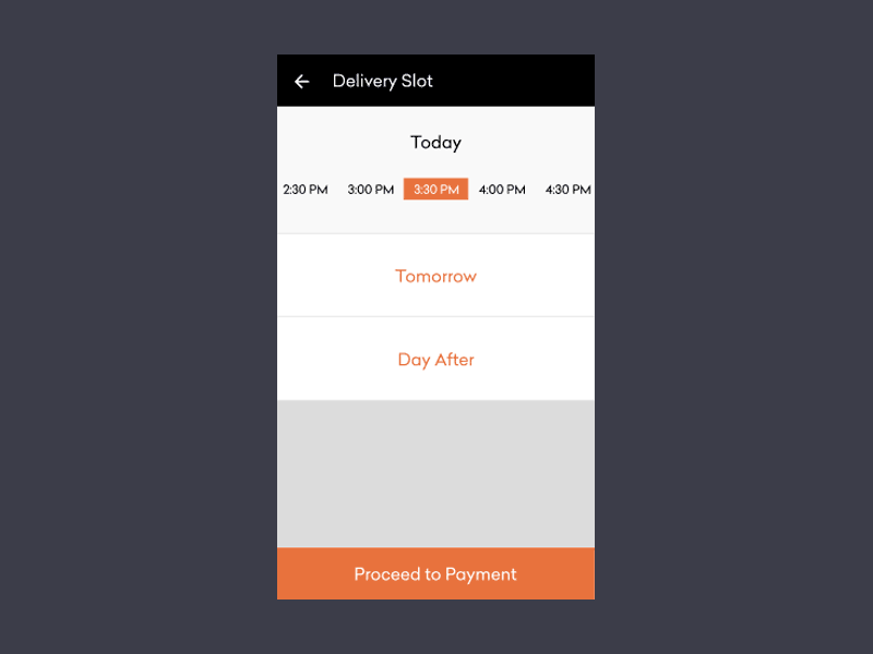 Hyperlocal Delivery Slot Selection- Iteration 1 animation checkout delivery grofers hyperlocal picker scroll sliders slots time ui ux