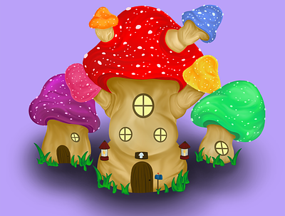 Mushroom Homes colorful design digital digitalart fantasy home house illustration mushroom nature rainbow raster small