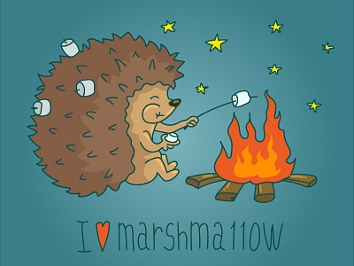 I love marshmallow bonfire delicious hedgehog illustration love marshmallow night vector