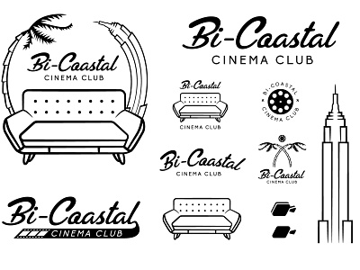 Bi-Coastal Cinema Club Branding badge design brand branding california design empire state building illustration logo logo design movie club logo new york city palm tree