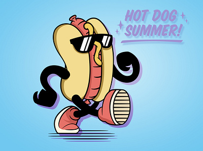 Hot Dog Summer 4th of july branding design fourth of july hot dog cartoon hot dog illustration hot dog mascot hot dog walking illustration logo