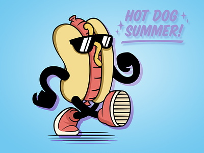 Hot Dog Summer 4th of july branding design fourth of july hot dog cartoon hot dog illustration hot dog mascot hot dog walking illustration logo