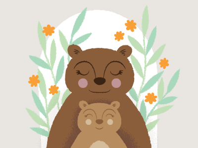 Mama Bear + Cub baby bear illustration mother texture