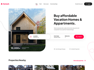 Real Estate Website Concept airbnb clean header housing landing page minimal modern realestate search startup