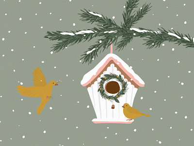 Snowy Birdhouse animal illustration bird illustration illustration snow winter wreath