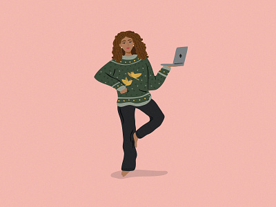 Bird Sweater animal illustration bird illustration curly hair design illustration sweater woman illustration woman portrait