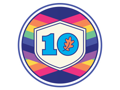 Ten Oaks Project 10th Anniversary Badge badge crest graphic design illustration oak leaf rainbow ten oaks project