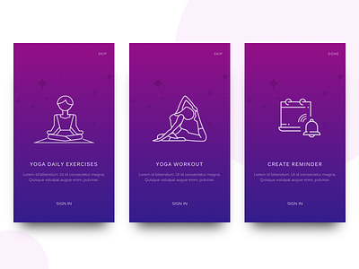Yoga App Onboarding Experience design graphic icon illustration line icon mobile ui ux vector web