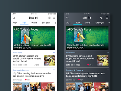 News App Design app ui day and night mode news