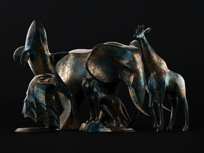 Bronze Animal Sculptures 3d animals arnold autodesk bronze collection design maya modeling patina render sculpting sculpture