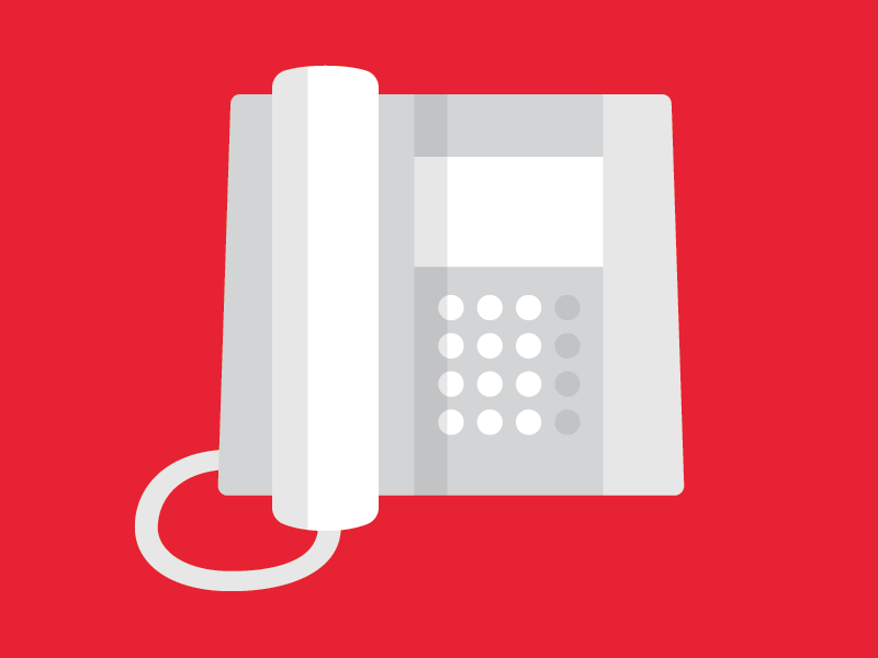 desk phone flatish black and white red phone illustration