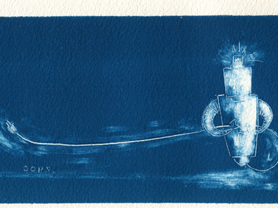 This robot just made a huge mistake. blue monotype print printmaking robot