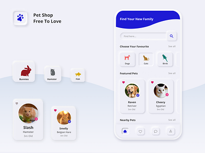 Pet shop Application (Nuemorphism White theme) 3d app branding design icon illustration logo mobile app nuemorphism pet app pet shop app shadow ui ux vector