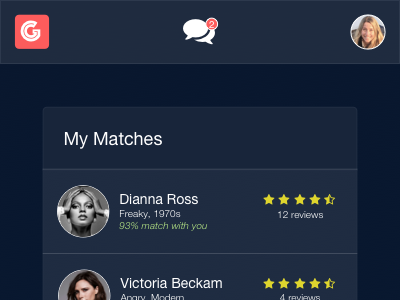 Match List interface design ios mobile