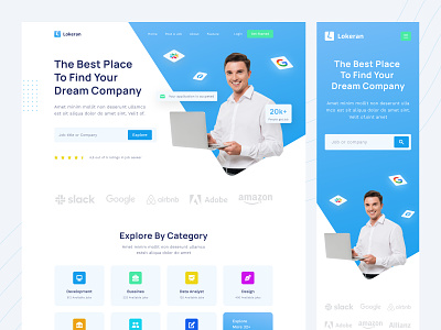 Lokerian - Job Finder Landing Page clean cleanui design exploration graphic design illustration landingpage layoutdesign logo u ui uidesign uiux ux website