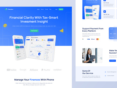 Financeplus Landing Page 2 branding clean cleandesign cleanui design exploration finance landingpage layoutdesign nft ui uidesign uiux ux website