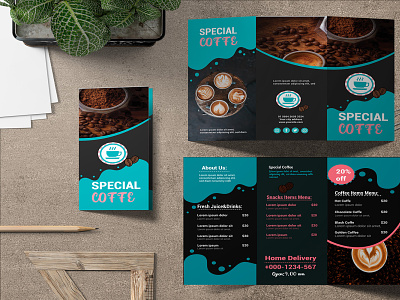 Special Coffe Tri Folded Brochure brown cafe cafetaria capuccino brochure chocolate brochure coffee coffee brochure coffee shop company design green indesign files manufacturers producers special coffe brochure template template download trifold trifold brochure