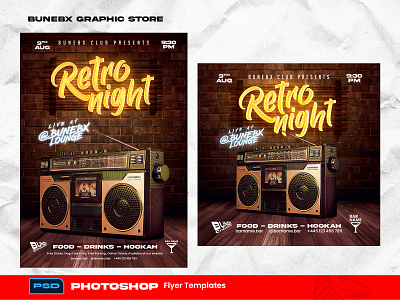 Retro Night Flyer Template design photoshop poster radio
