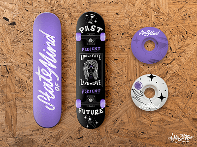 Tarot Inspired Skateboard deck design graphic design lettering mockup package design product design skate skateboard tarot