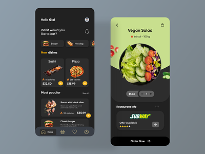 Food app concept app dark mode dark ui design food food app minimal mobile mobile ui ui ux web