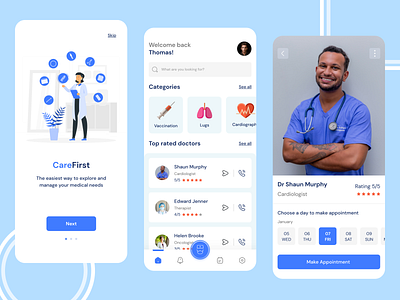 Medical App - CareFirst 3d animation app branding covid design doctor graphic design health illustration logo medical medicalapp minimal mobile motion graphics ui ux vaccination web