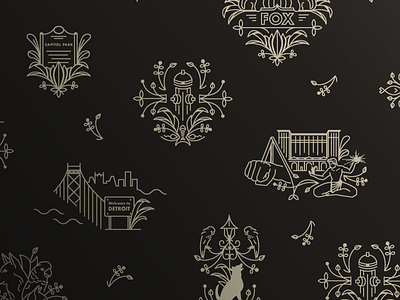 Pet Boutique Wallpaper - Close Up bird cat city detroit dog fire hyrant fish illustration illustration design park pattern pattern design pets surface pattern surface pattern design vector wallpaper wallpaper design