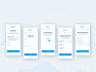 Sign Up - Mobile Onboarding Flow accounts app confirmation design flat flow mobile mobile ui mobile ux onboarding payment sign up signup teams typography ui ux web website welcome