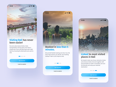 Onboarding Screens - Mobile travel app bali clean daily ui login minimal mobile app mobile onboarding mobile ui onboarding onboarding screens onboarding ui signup travel ui ui design walkthrough