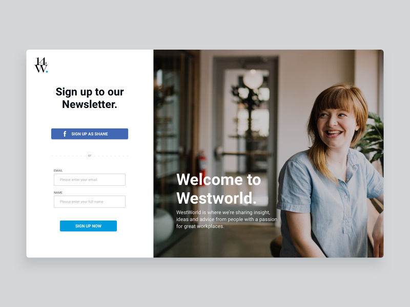 Westword Promo log in sign up facebook website design promo