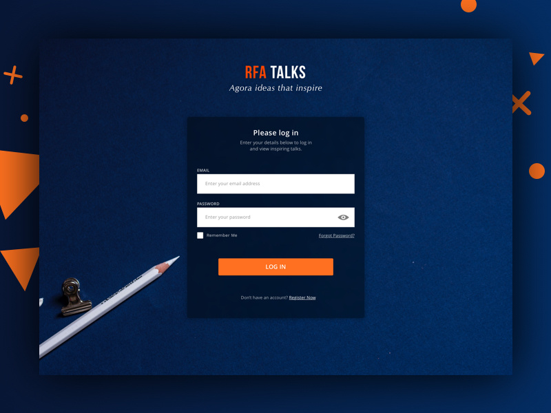 RFA Talks Log In ux login ui website simple list flat