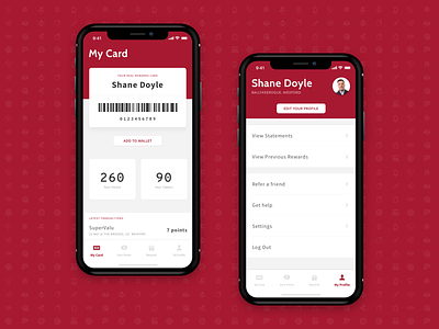 My Card and My Profile Screens [Free Download] account app barcode clean download flat ios iphone iphone x minimal mobile points profile rewards settings simple tab bar ui ux wallet