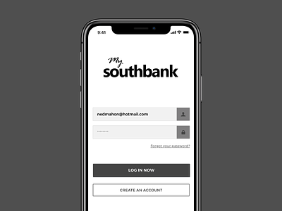 Southbank Sign In app apps create account ios ios 12 iphone iphone x log in login mobile sign in sign up ui ux