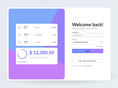 Money Manager-Login Page design money manager ui ui design ux website design