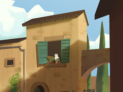 Italy architecture cat clean cozy editorial flat graphic illustration illustrative italy photoshop summer
