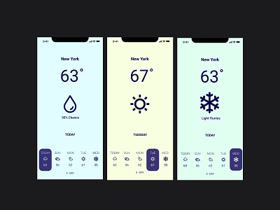 Random weather screens pastel color weather app