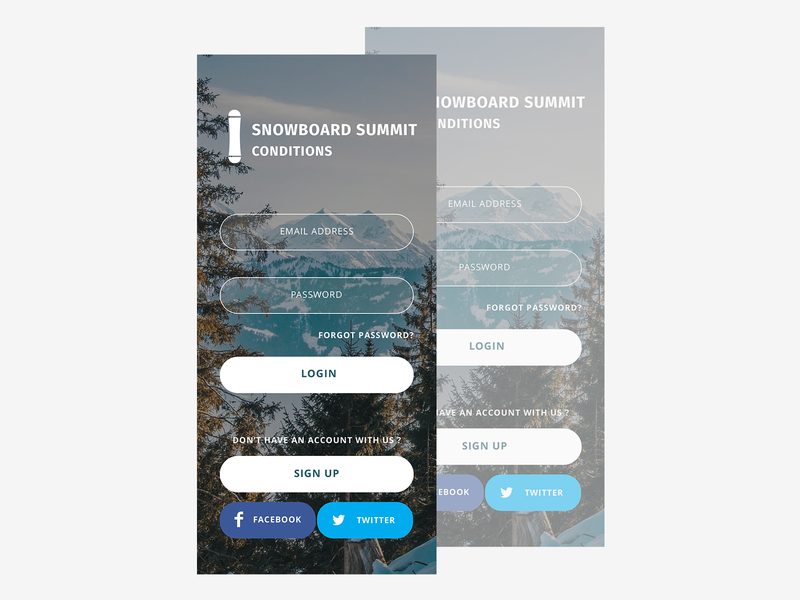 Snowboard Summit Conditions - Login app design design dribbble facebook snowboard snowboarder snowboarding twitter ui uidesign uiux ux uxdesign