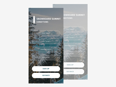 Snowboard Summit Conditions - Register app app design design designer dribbble register snow snowboard snowboarding ui uidesign uiux ux uxdesign
