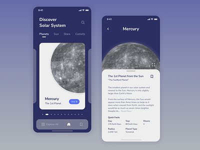 Solar System App - Exploration app clean galaxy ios mercury mobile app mobile design planet solar system space uidesign uiux uxdesign