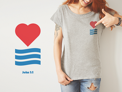 John 1:1 bible blue design heart jesus john1:1 logo love red t shirt wave word